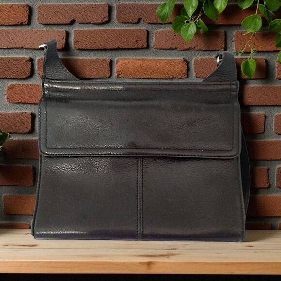 Vtg Fossil Crossbody Pebbled Leather Black Purse Bag Academia Preppy Hippie - Picture 15 of 16